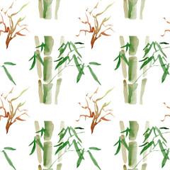 seamless pattern. watercolor bamboo branch pattern with bush