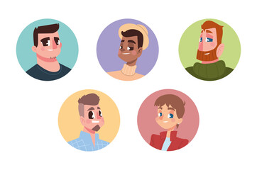 men different style characters avatar in cartoon round icon