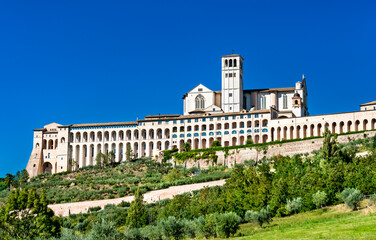Fototapeta na wymiar The Sacro Convento, a Franciscan friary in Assisi. UNESCO world heritage in Italy