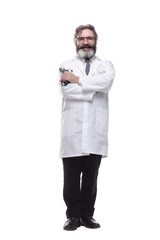 confident doctor with a stethoscope. isolated on a white