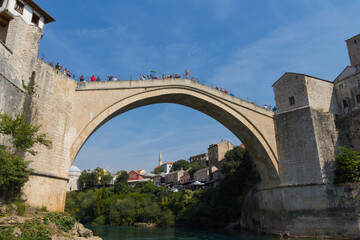 Fototapeta na wymiar View of the historic Old Bridge in Mostar. Bosnia and Herzegovina