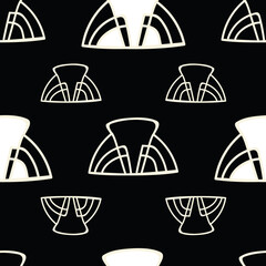 Art deco wave synol, beige white on black background, simple stylish vector pattern.