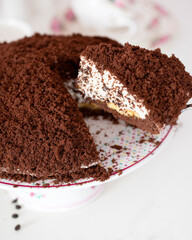 mole pie on white wood - homemade cake
