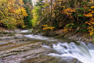 Cubo waterfall in Irati forest in Navarra, Spain