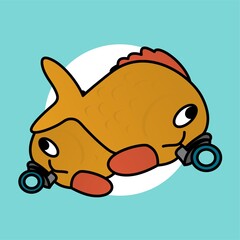 Illustration of Baby Yellow Fish with Orange Fin Cartoon, Cute Funny Character, Flat Design
