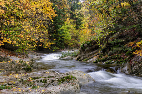 Cubo waterfall in Irati forest in Navarra, Spain