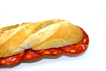 Chorizo sandwich on baguette