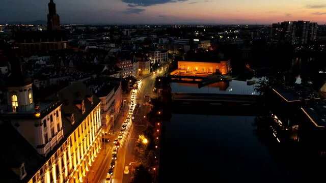 Aerial view of beautiful Wroclaw by Odra river, Poland