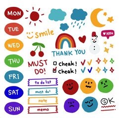 vector, hand drawn elements, weather, days, faces