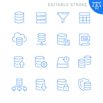 Database related icons. Editable stroke. Thin vector icon set