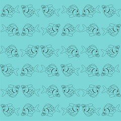 Baby Yellow Fish with Orange Fin Cute Illustration, Cartoon Funny Character, Pattern Wallpaper 