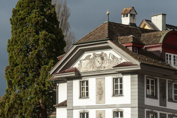 medieval house painted with fresco in the old town of Lucerne, Switzerland