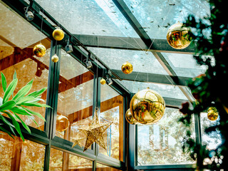 Christmas background with beautiful ornament hanging object.