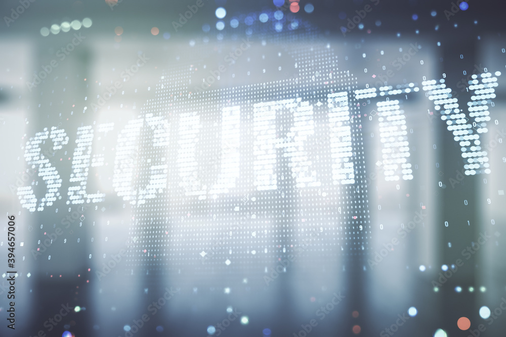 Aufkleber virtual cyber security creative concept on abstract empty interior background. double exposure