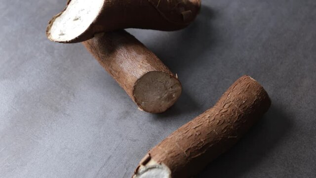 fresh cassava on gray base