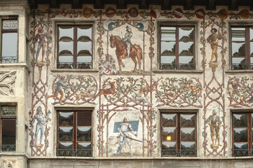 medieval house painted with fresco in the old town of Lucerne, Switzerland