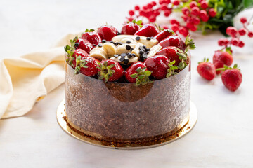 banana and chocolate cake - on a white background