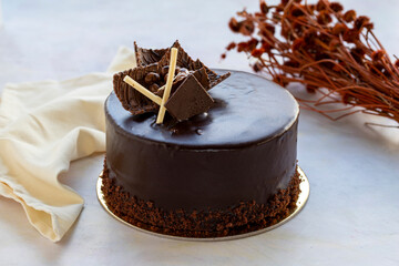pistachio and chocolate cake - on a white background