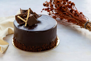 pistachio and chocolate cake - on a white background