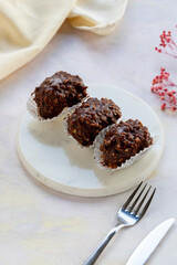 Assortment of delicious candies on white background