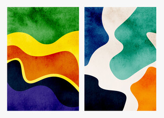 Set of creative minimalist hand painted. abstract watercolor arts background. curve lines shape set of tow