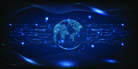 World connecting data future communication blue wave wire futuristic banner background and wallpaper.Vector illustration.