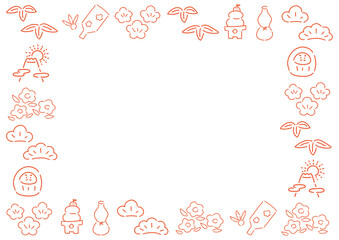 シンプルなお正月背景素材　枠　フレーム　赤
