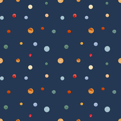 Watercolor Christmas seamless pattern with hand drawing dots. Bright light festive background for fabrics, wrapping paper and cards.