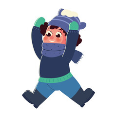 cute little boy with winter hat and mittens accessory