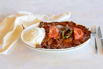 Turkish Traditional iskender kebap with yogurt