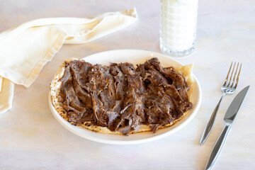 doner kebab with rice on plate 