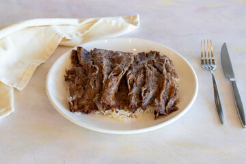 doner kebab with rice on plate 