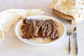 doner kebab with rice on plate 
