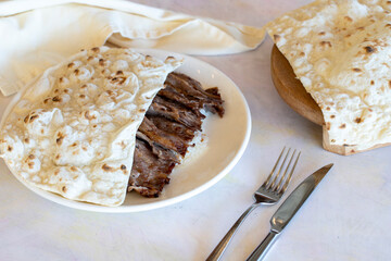 doner kebab with rice on plate 