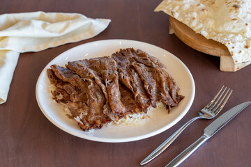 doner kebab with rice on plate 