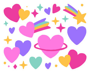 Multi color hearts elements. Vector illustration, heart, star.