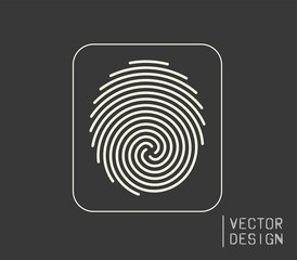 Fingerprint of rounded black spiral lines with a frame, silhouette, icon, logo. Vector design element.