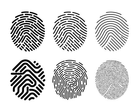 Set of Fingerprints of the black round, oval lines. Vector design element on an isolated light background.