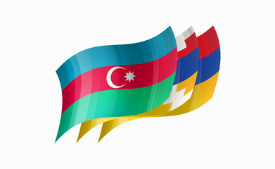 Nagorno-Karabakh, Azerbaijan and Armenia flags state symbols isolated on background. war between Armenia and Azerbaijan for independence of Artsakh Nagorno-Karabakh. banner with realistic state flag.