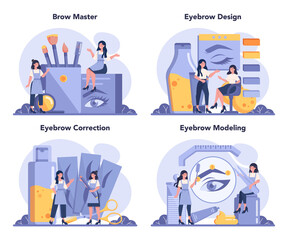 Eyebrow master and designer concept set. Master making perfect brow