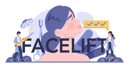 Facelift typographic header. Idea of body and face correction.