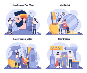 Hairdresser concept set. Idea of men hair and beard care.