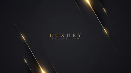 Poster Luxury abstract background with golden lines on dark, modern black backdrop concept 3d style. Illustration from vector about modern template deluxe design. © witsanu