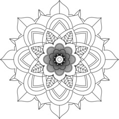 Easy Mandala coloring book simple and basic for beginners, seniors and children. Set of Mehndi flower pattern for Henna drawing and tattoo. Decoration in ethnic oriental, Indian style.