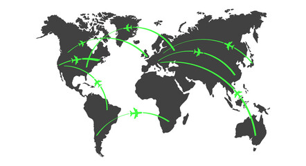 Aircraft routes world map. Vector illustration