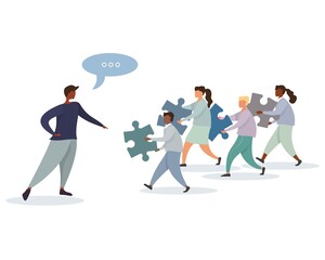 Character business leader flat puzzle concept design. Business flat team building template. Flat character Isolated flat. Abstract concept graphic element. Teamwork different races people concept