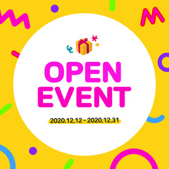 open event  invitationt template. Colorful creativity design with bold text, bright background and a burst of confetti.Vector illustration.