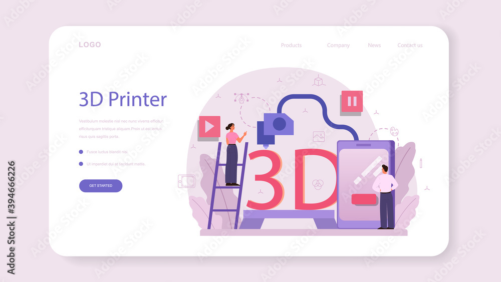 Poster designer 3d modeling web banner or landing page. digital drawing