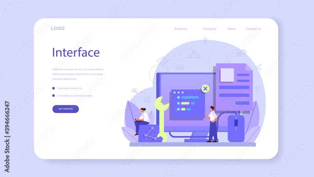 Poster back end development web banner or landing page. software development