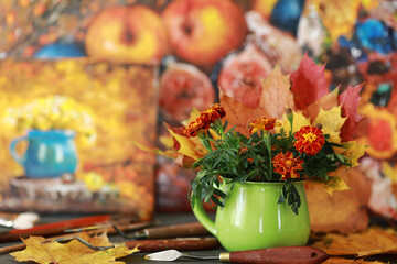 Naklejka na ściany i meble autumn still life with flowers